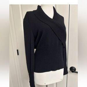 St John size S Black Santana Surplice Sweater Top